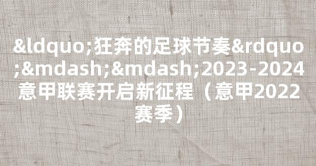 “狂奔的足球节奏”——2023-2024意甲联赛开启新征程（意甲2022赛季）