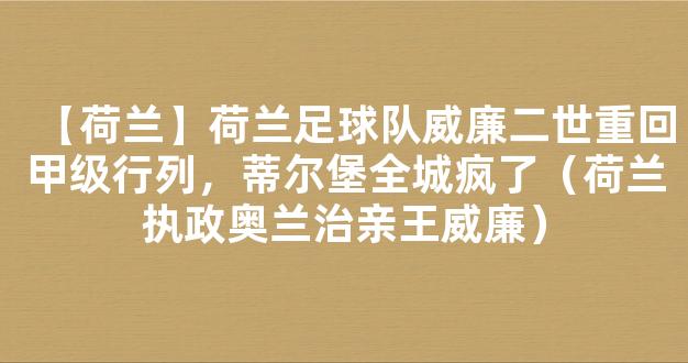 【荷兰】荷兰足球队威廉二世重回甲级行列，蒂尔堡全城疯了（荷兰执政奥兰治亲王威廉）