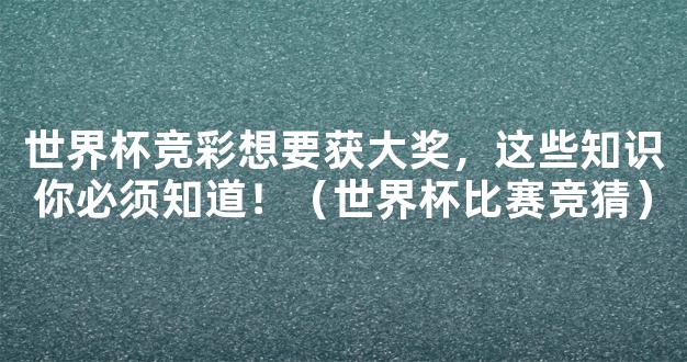 世界杯竞彩想要获大奖，这些知识你必须知道！（世界杯比赛竞猜）