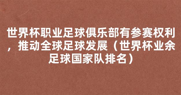 世界杯职业足球俱乐部有参赛权利，推动全球足球发展（世界杯业余足球国家队排名）