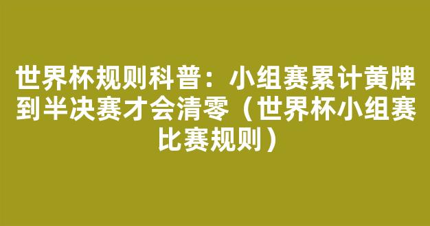 世界杯规则科普：小组赛累计黄牌到半决赛才会清零（世界杯小组赛比赛规则）