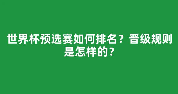 世界杯预选赛如何排名？晋级规则是怎样的？