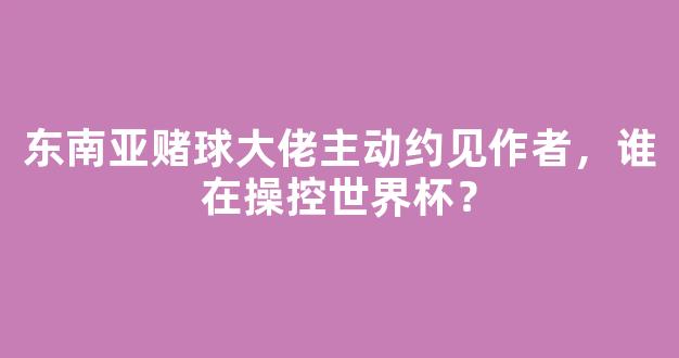 东南亚赌球大佬主动约见作者，谁在操控世界杯？