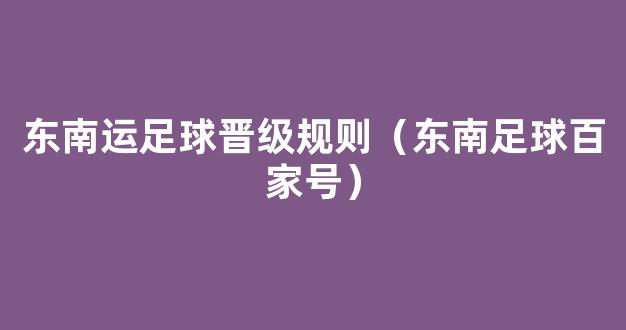 东南运足球晋级规则（东南足球百家号）