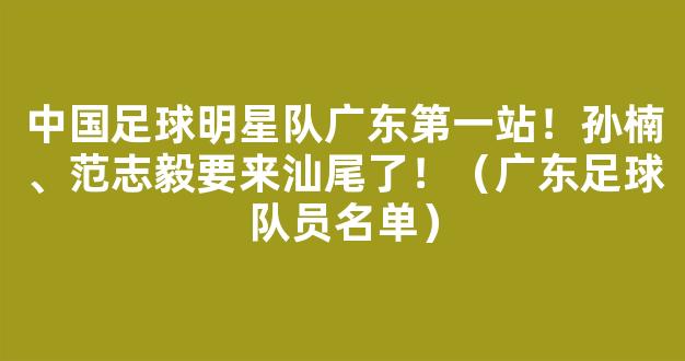 中国足球明星队广东第一站！孙楠、范志毅要来汕尾了！（广东足球队员名单）