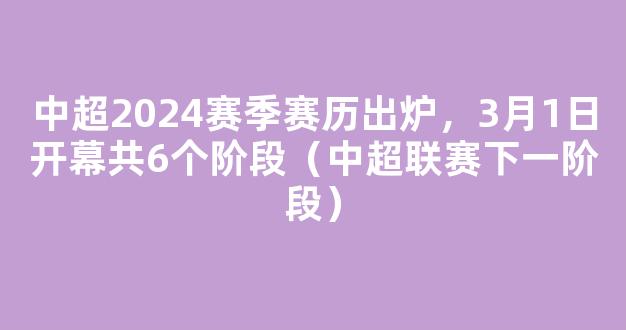 中超2024赛季赛历出炉，3月1日开幕共6个阶段（中超联赛下一阶段）