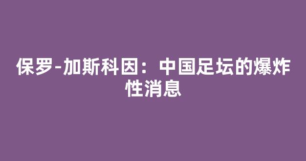 保罗-加斯科因：中国足坛的爆炸性消息