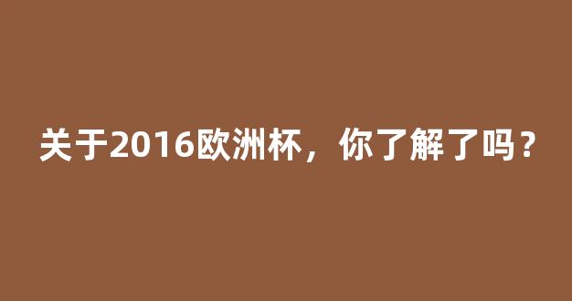 关于2016欧洲杯，你了解了吗？