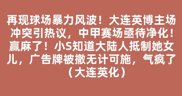 再现球场暴力风波！大连英博主场冲突引热议，中甲赛场亟待净化！赢麻了！小S知道大陆人抵制她女儿，广告牌被撤无计可施，气疯了（大连英化）