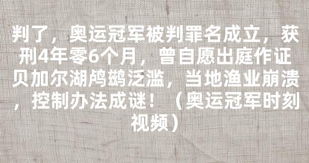 判了，奥运冠军被判罪名成立，获刑4年零6个月，曾自愿出庭作证贝加尔湖鸬鹚泛滥，当地渔业崩溃，控制办法成谜！（奥运冠军时刻视频）