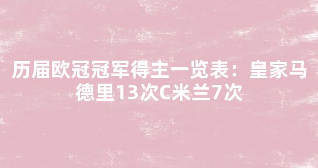 历届欧冠冠军得主一览表：皇家马德里13次C米兰7次