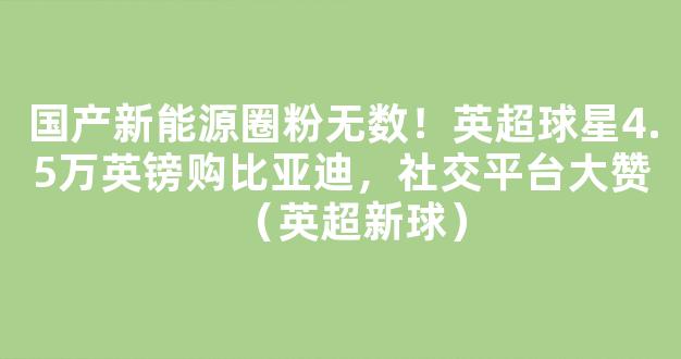 国产新能源圈粉无数！英超球星4.5万英镑购比亚迪，社交平台大赞（英超新球）