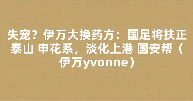 失宠？伊万大换药方：国足将扶正泰山 申花系，淡化上港 国安帮（伊万yvonne）