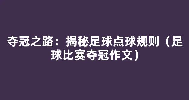 夺冠之路：揭秘足球点球规则（足球比赛夺冠作文）