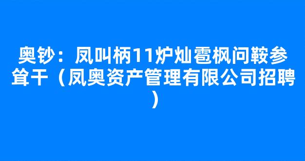 奥钞：凤叫柄11炉灿雹枫问鞍参耸干（凤奥资产管理有限公司招聘）