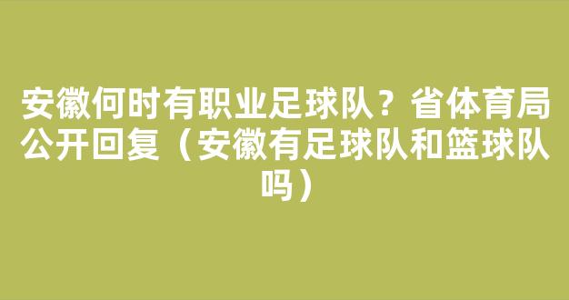 安徽何时有职业足球队？省体育局公开回复（安徽有足球队和篮球队吗）