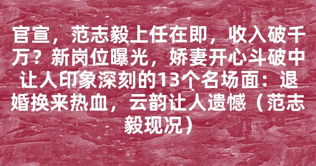 官宣，范志毅上任在即，收入破千万？新岗位曝光，娇妻开心斗破中让人印象深刻的13个名场面：退婚换来热血，云韵让人遗憾（范志毅现况）