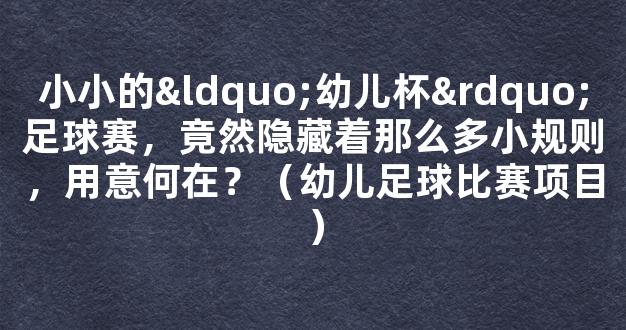 小小的“幼儿杯”足球赛，竟然隐藏着那么多小规则，用意何在？（幼儿足球比赛项目）