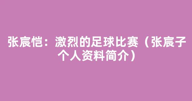 张宸恺：激烈的足球比赛（张宸子个人资料简介）