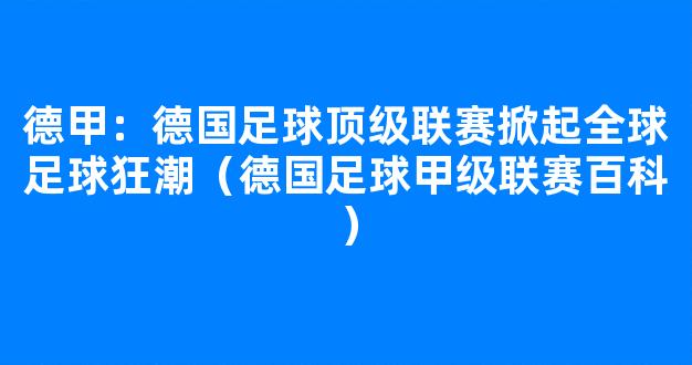 德甲：德国足球顶级联赛掀起全球足球狂潮（德国足球甲级联赛百科）