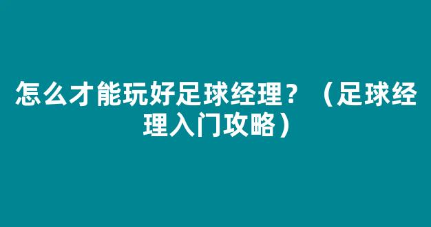 怎么才能玩好足球经理？（足球经理入门攻略）