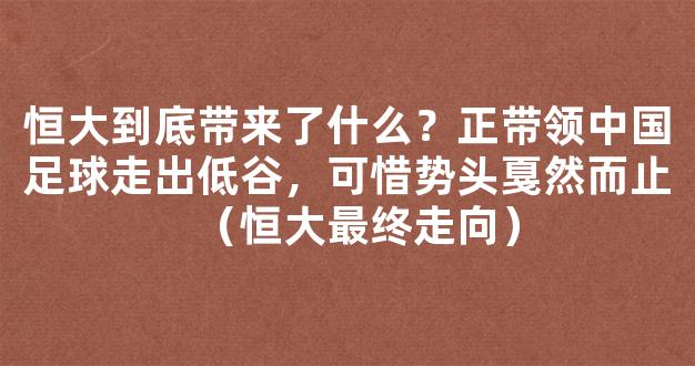 恒大到底带来了什么？正带领中国足球走出低谷，可惜势头戛然而止（恒大最终走向）