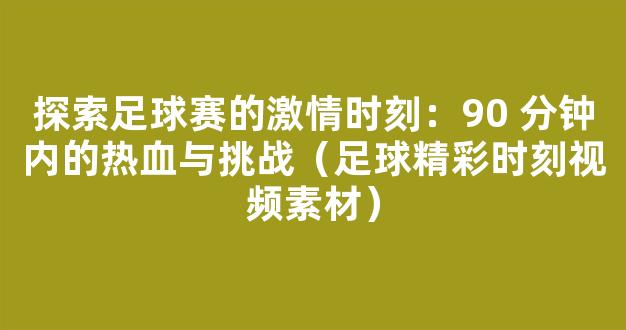 探索足球赛的激情时刻：90 分钟内的热血与挑战（足球精彩时刻视频素材）