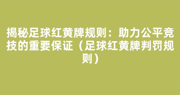 揭秘足球红黄牌规则：助力公平竞技的重要保证（足球红黄牌判罚规则）