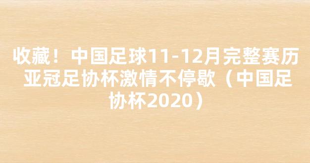 收藏！中国足球11-12月完整赛历 亚冠足协杯激情不停歇（中国足协杯2020）