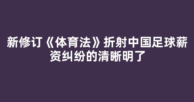 新修订《体育法》折射中国足球薪资纠纷的清晰明了