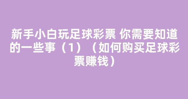 新手小白玩足球彩票 你需要知道的一些事（1）（如何购买足球彩票赚钱）