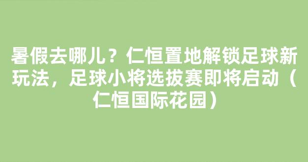 暑假去哪儿？仁恒置地解锁足球新玩法，足球小将选拔赛即将启动（仁恒国际花园）