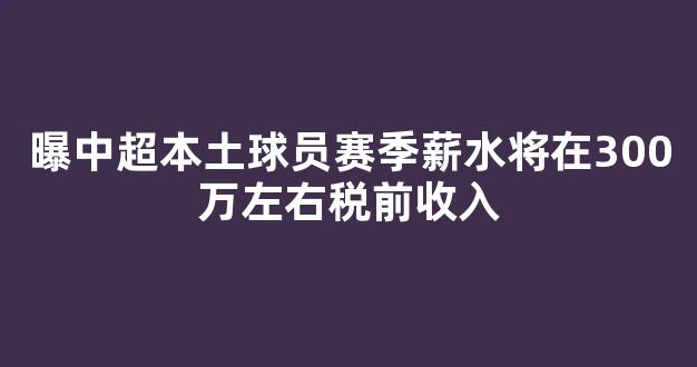 曝中超本土球员赛季薪水将在300万左右税前收入