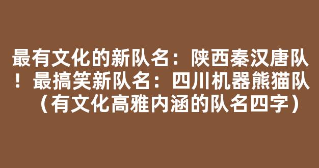 最有文化的新队名：陕西秦汉唐队！最搞笑新队名：四川机器熊猫队（有文化高雅内涵的队名四字）