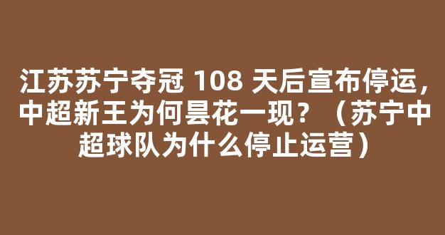 江苏苏宁夺冠 108 天后宣布停运，中超新王为何昙花一现？（苏宁中超球队为什么停止运营）