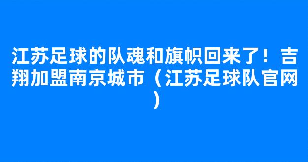 江苏足球的队魂和旗帜回来了！吉翔加盟南京城市（江苏足球队官网）