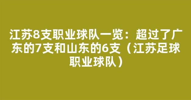 江苏8支职业球队一览：超过了广东的7支和山东的6支（江苏足球职业球队）