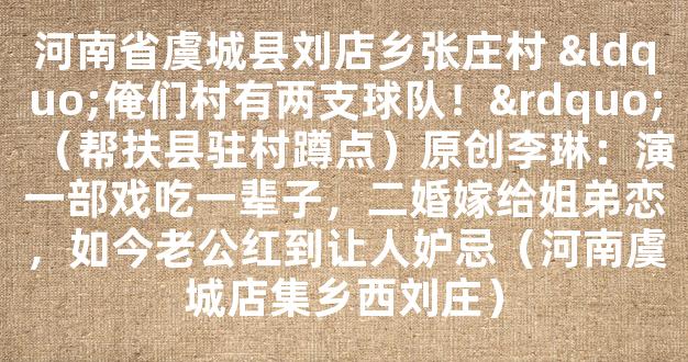 河南省虞城县刘店乡张庄村 “俺们村有两支球队！”（帮扶县驻村蹲点）原创李琳：演一部戏吃一辈子，二婚嫁给姐弟恋，如今老公红到让人妒忌（河南虞城店集乡西刘庄）