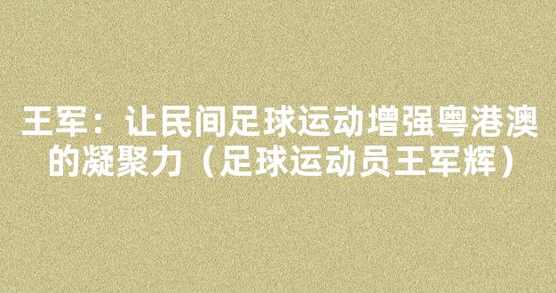 王军：让民间足球运动增强粤港澳的凝聚力（足球运动员王军辉）