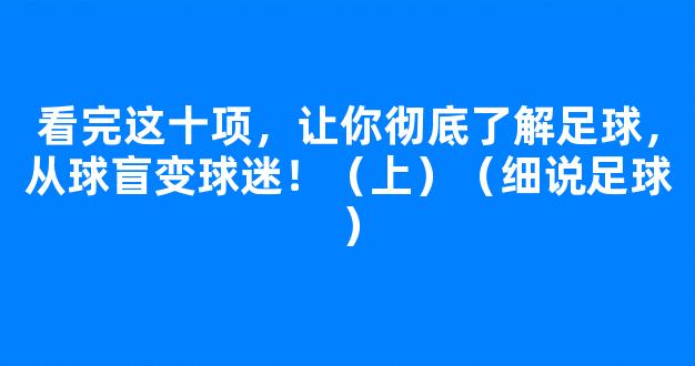 看完这十项，让你彻底了解足球，从球盲变球迷！（上）（细说足球）