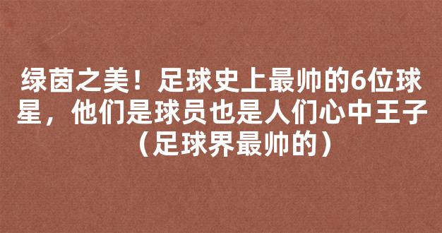 绿茵之美！足球史上最帅的6位球星，他们是球员也是人们心中王子（足球界最帅的）