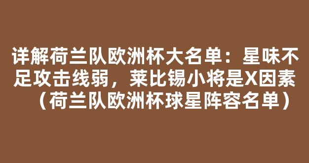 详解荷兰队欧洲杯大名单：星味不足攻击线弱，莱比锡小将是X因素（荷兰队欧洲杯球星阵容名单）