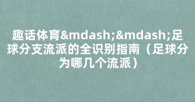 趣话体育——足球分支流派的全识别指南（足球分为哪几个流派）