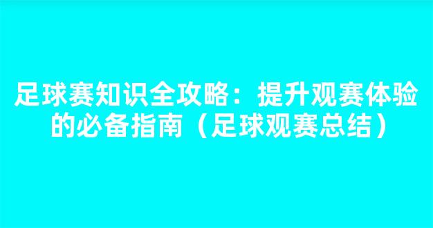 足球赛知识全攻略：提升观赛体验的必备指南（足球观赛总结）