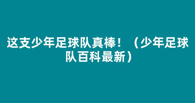 这支少年足球队真棒！（少年足球队百科最新）