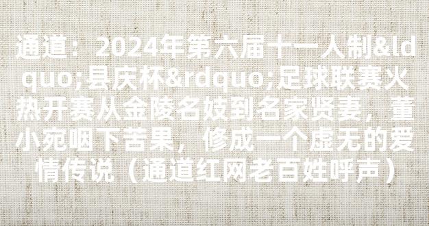 通道：2024年第六届十一人制“县庆杯”足球联赛火热开赛从金陵名妓到名家贤妻，董小宛咽下苦果，修成一个虚无的爱情传说（通道红网老百姓呼声）