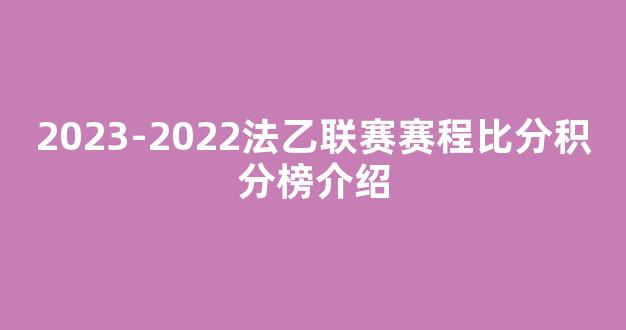 2023-2022法乙联赛赛程比分积分榜介绍