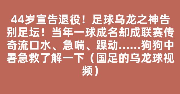 44岁宣告退役！足球乌龙之神告别足坛！当年一球成名却成联赛传奇流口水、急喘、躁动......狗狗中暑急救了解一下（国足的乌龙球视频）