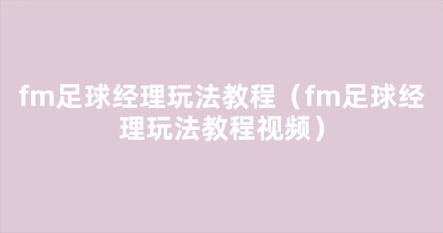 fm足球经理玩法教程（fm足球经理玩法教程视频）