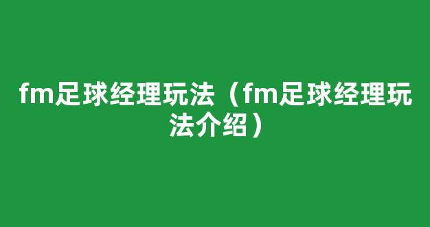 fm足球经理玩法（fm足球经理玩法介绍）